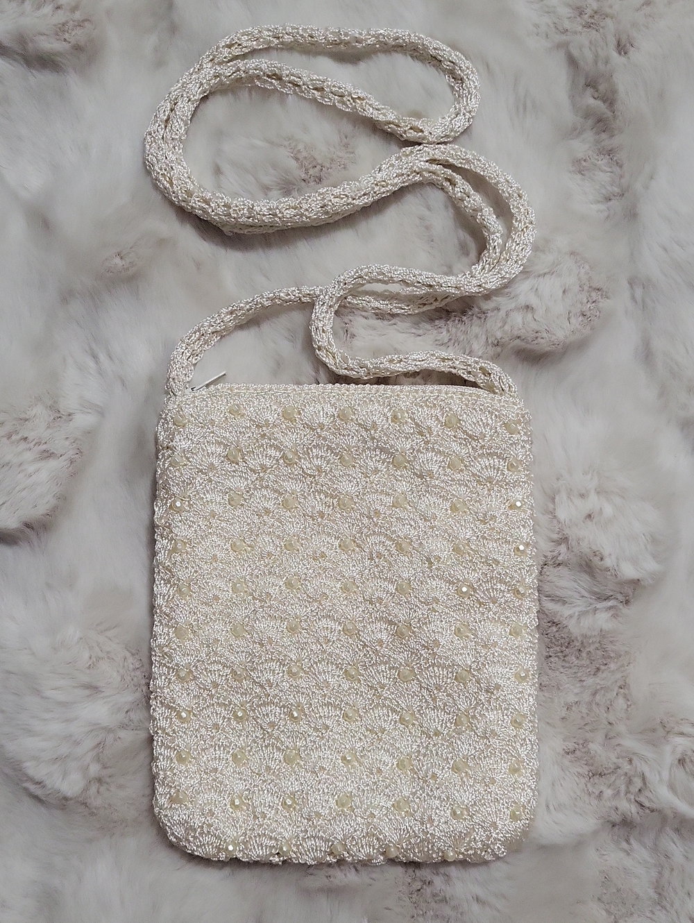 Elegant Vintage Ivory Crochet Beaded Crossbody Bag Preston & York